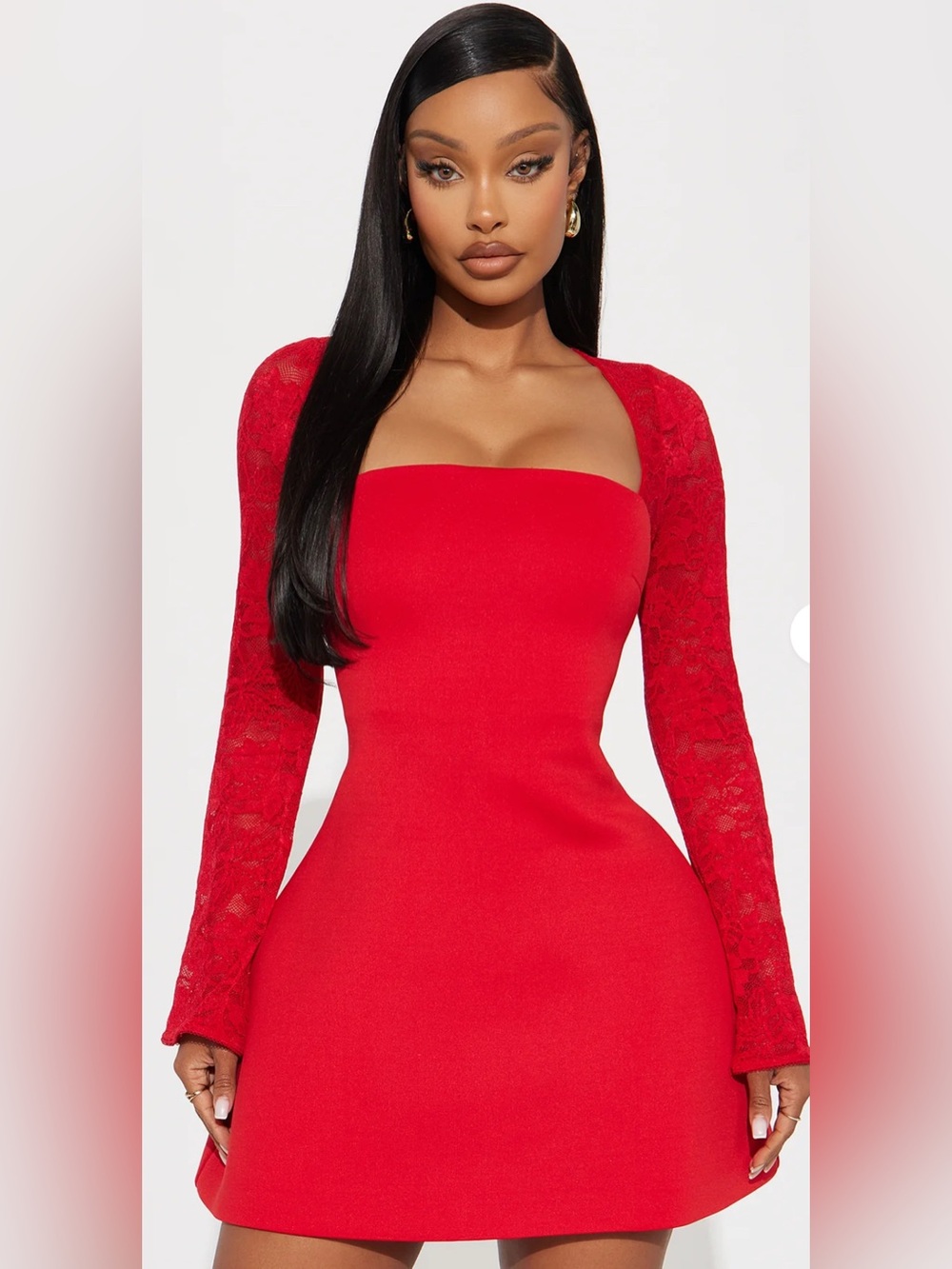 ❤️ Delia Red Lace Sleeves Women’s Fashion Mini Dress Coquette vixen formal Sz S